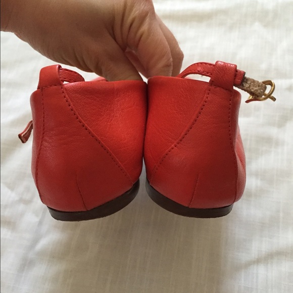 J Crew Orange Leather Janey Chain T Strap Flats 6 - Picture 3 of 4